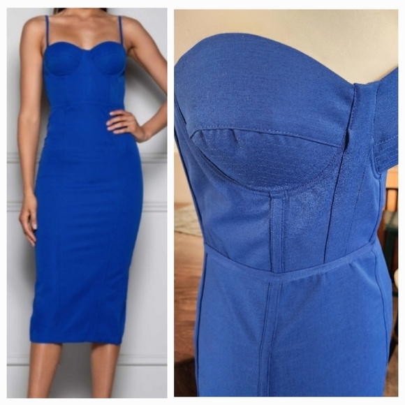 NWT Designer Elle Zeitoune Bustier Pencil Dress Colbaly Royal Blue Sz6 Medium - Picture 1 of 14